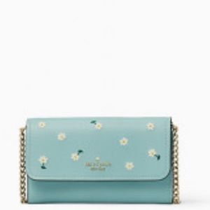 KATE SPADE Embroidered Lea Daisy Floral Chain Travel Wallet Clutch Crossbody Bag